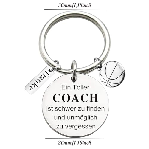 Tecreo Edelstahl Schlüsselanhänger mit Gravur Ein Toller Coach ist schwer zu finden und unmöglich zu vergessen Schlüsselring Lehrer Coach Keychain Geschenk für Lehrertag, Basketball Dekor