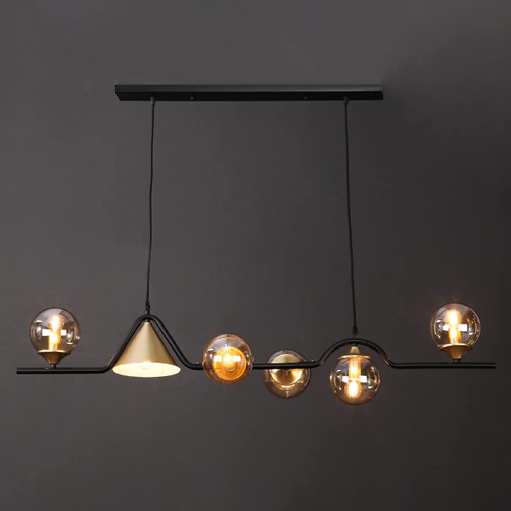 Lampadario lineare a 6 luci, lampade a sospensione con paralume in vetro, apparecchi di illuminazione a soffitto in stile metà secolo Lampada a sospensione per sala da pranzo Isola della cucina