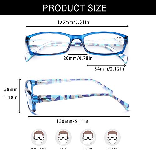 Image of Henotin 5-Pack Reading Glasses Blue Light Blocking Anti Eyestrain Computer Reading Glasses for Women and Men Readers (Mixed color, 1.75, Diopters)