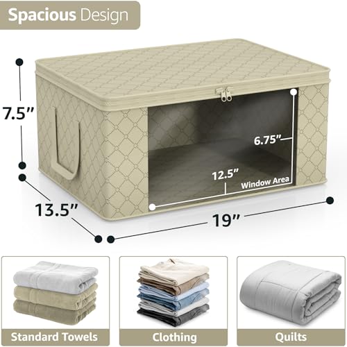 Sorbus Medium Clothes Storage Bags - Foldable Blanket Storage Bins for Organizing Bedroom, Closet, Clothing, Comforter, Organization with Clear Window, Lids and Carry Handles - Set of 6 by Sorbus - Image 3