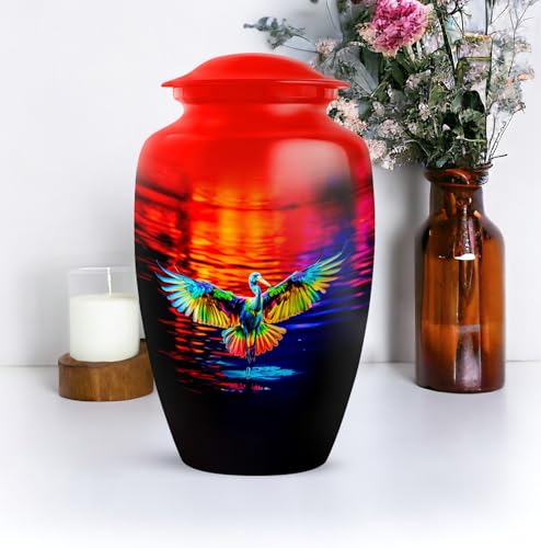Image of Personalized Egret - Large Cremation Urns For Men - Memorial Urn For Mom & Dad - Funeral Urn For Ashes Adult Male - 10 Inch - Large With Velvet Bag - Burial Urns For Human Ashes Adult Female