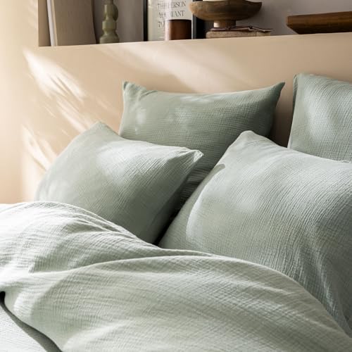 Parure de lit double gaze de coton MATT & ROSE douceur absolue lichen