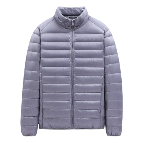 Genérico Plumiferos Hombre Color Liso, Chaqueta Hombre Entretiempo Cuello Mao Sin Capucha De Cremallera, Plumíferos Trabajo - Bombers Senderismo Trekking - Gris Claro 5XL