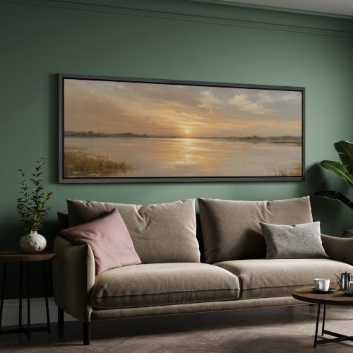 Image of MUDECOR Large Framed Canvas Print Wall Art River Sunset for Living Room
