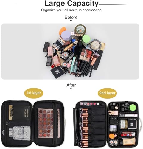 Image of Professional Makeup Bag for Women Travel Cosmetic Kit Storage Vanity Box Vanity Bag for Cosmetics Makeup Brush Bag with Adjustable Dividers Organisers (9012-White Marble)