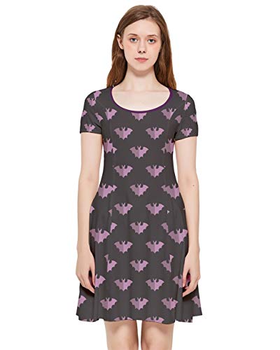 CowCow Womens Reversible Dress Halloween Bats Pumkins Spider Ghost Witch Inside Out Cap Sleeve Dress, XS-5XL