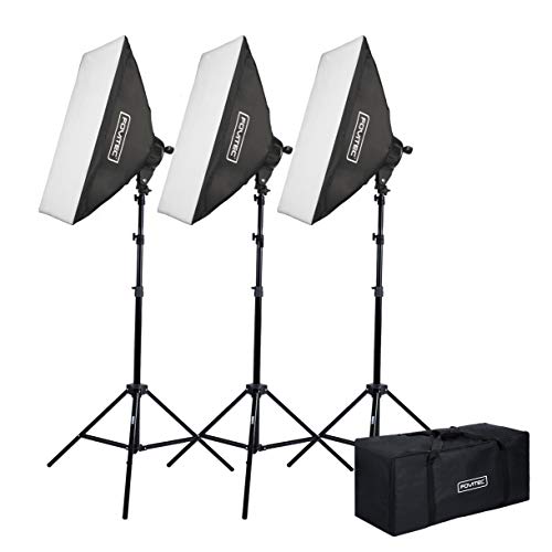 Fovitec Kit d'éclairage Fluorescent 3 lumières 6400W pour Photo et vidéo avec boîtes à lumière 24'x 36' et Sac de Transport