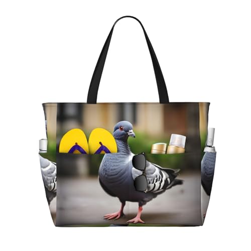 Sac à bandoulière imperméable ultra résistant, grand sac imprimé pigeon noir et gris