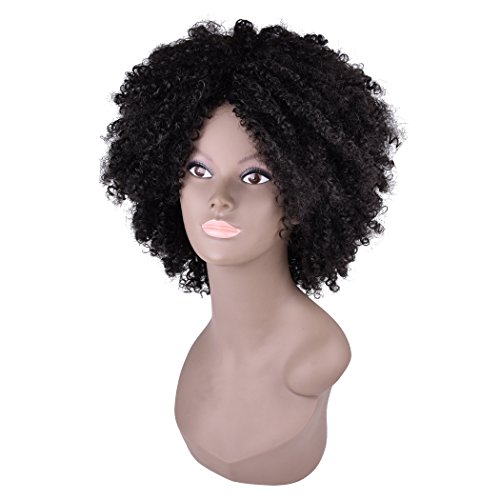 Miss Rola Synthetic Afro Curly Wig Soft Silk Kanekalon Fiber For Black Women Short Kinky Hair Natural Black Color 11" 162g (2#)