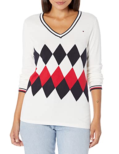 Tommy Hilfiger Women's Pullover V-Neck Everyday Sweater, Ivory, Medium #TOP7