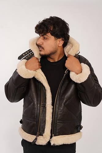Image of B3 Bomber Jacket B3 Bomber Jacket Real Shearling Men RAF Bomber Ginger Mens Aviator Jacket (US, Alpha, XX-Large, Regular, Regular, Brown)