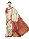 MIMOSA Art Kanchipuram Tassar Silk Saree/sari White(3050-65-HLFWHITEMARUN)