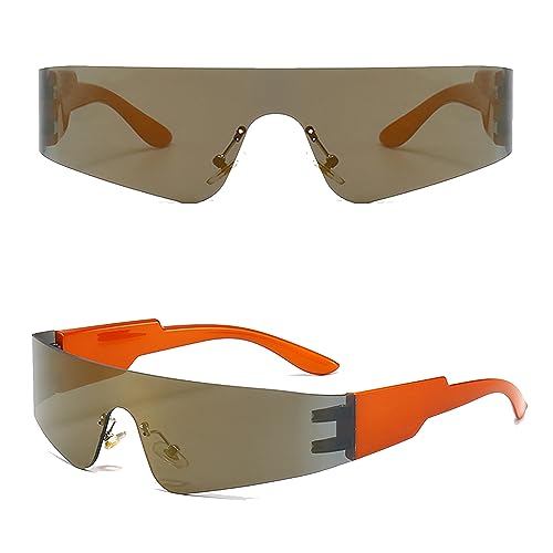 YUIOOISH Futuristic Y2K Wrap Around Sunglasses, Trendy Cyberpunk Rimless Glasses for Women Men Rave Party, A05, M