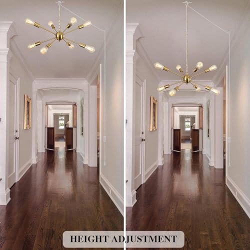 Image of LASENCHOO 8 Lights Plug in Chandelier Gold, Sputnik Hanging Lights Fixture | Plug in Pendant Light, Sputnik Outdoor Chandeliers for Gazebo Dining Room Living Room Bedroom Kitchen, 16.4ft Cord & Switch