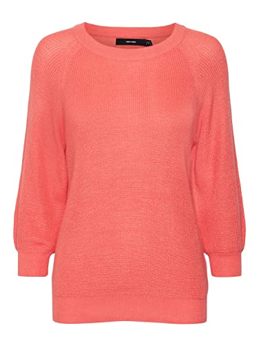 Vero Moda Women's VMNEWLEX Sun 3/4 Blouse GA REP Pullover, Georgia Peach, L