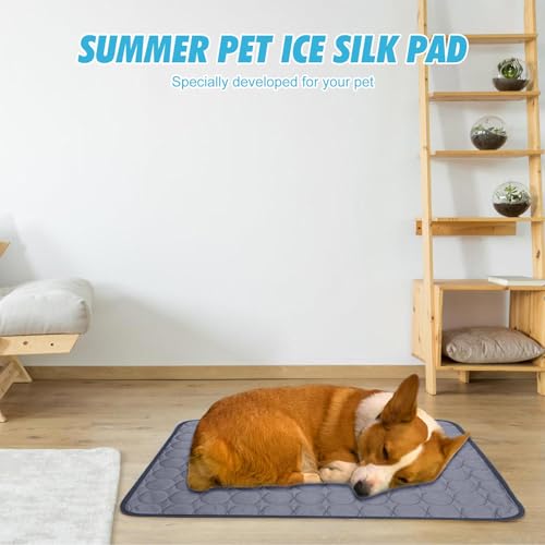 Leikurvo Kühlmatte Hunde Katzen Haustier, 60x50cm 2PCS Kuhlmatte für Hund und Katze Kühldecke Hundebett Waschbar Hundematte Selbstkühlende Matte Kühl Hundedecke Auto Outdoor Zuhause(Braun+Dunkelgrau)
