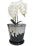 6inch Round Black Ceramic Pot with Holes，pots Orchids with Drainage, Orchid Pot Ceramic 6 inch,Decorative Ceramic pots for Orchids，Snake Plant (Black+White)