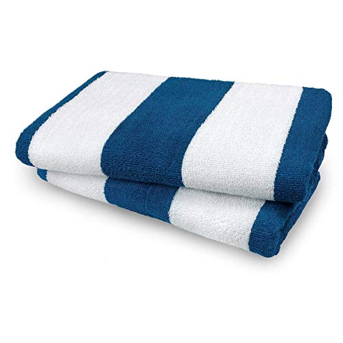 KAUFMAN- BLUE CABANA STRIPE, LARGE BEACH AND POOL TOWELS- SET OF 2. 100% COTTON . MAXIMUM ABSORBENCY