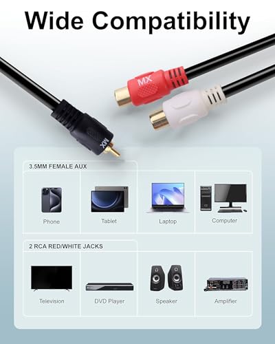 Image of MX RCA Cable 2RCA to 2RCA Stereo Audio Cable Gold Plated Adapter Dual Shielded for Home Theater Amplifier Hi-Fi System Car Sound Speaker PARENT (1 RCA MALE / 2 RCA FEMALE, 0.30 METER)