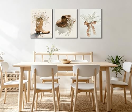 Image of Frimeeme Floral Cowgirl Boot and Cowboy Hat Canvas Wall Art,12x16 Inch