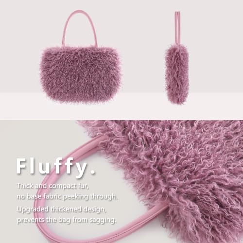 Image of Women's Fuzzy Tote Bag Curly Handbag Furry Shoulder Bag Large Plush Top Handle Purses Winter