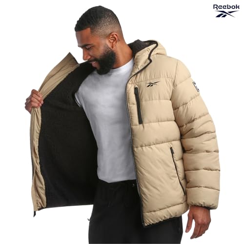 Image of Reebok Mens Heavyweight Sherpa Lined Puffer Parka, Quilted Ski Jacket | Water and Wind Resistant Shell Keeps You Dry, Durable Build for Daily Commutes or Outdoor Adventures