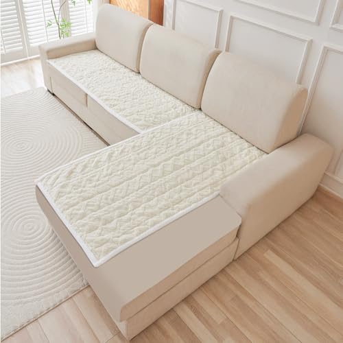 Image of HOKIPO Italian Caelora Sofa Cover L Shape 6 Seater Mat, 3+3, Pearl White
