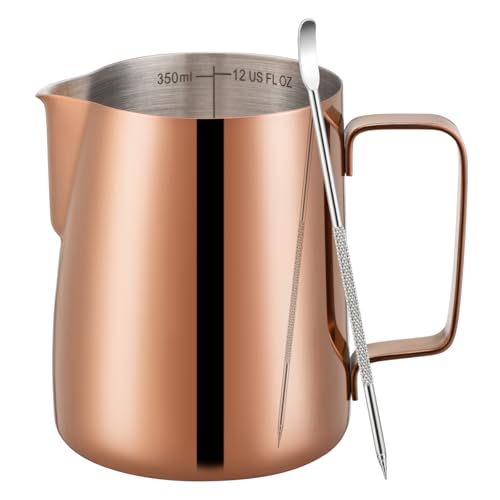 Image of Amrules Milk Frothing Pitcher 12oz Frother Cup Barista Tools, Rose Gold