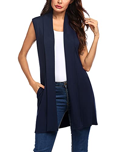 Image of Beyove Womens Long Vests Sleeveless Draped Lightweight Open Front Cardigan Layering Vest with Side Pockets