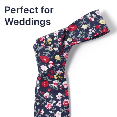 Image of Parquet Mens Floral Tie | Cotton Printed Skinny Necktie for Wedding | Spring & Summer