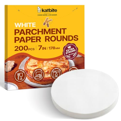 Katbite 7 Inch Round Parchment Paper, 200Pcs Parchment Rounds, Heavy Duty & Non-stick for Cake Baking, Air Fryer Liners, Patty Paper