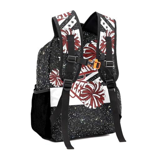 Daypack for Boys Girls Custom Cheerleader Red Maroon Black Glitter Print Student Backpack Teens College Bookbag Personalized Name Bag Gifts3