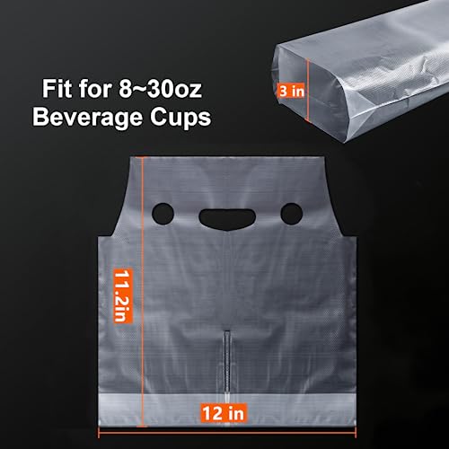 Elyfree Drink Carrier For Delivery, Clear Cup Carrier With Handle For Drink Cups/Coffee/Tea/Juice, Plastic Bags For Drinks, Portable Take Out Bags For Coffee Shop/Restaurant/Bar (2 Cup, 100 Pack) #TOP2
