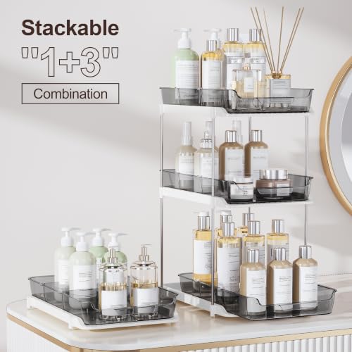 Image of Delamu 2-Tier Multi-Purpose Bathroom Under Sink Organizers and Storage, Stackable Kitchen Pantry Organization, Pull Out Medicine Cabinet Organizer with Movable Dividers, Black, 2 Pack