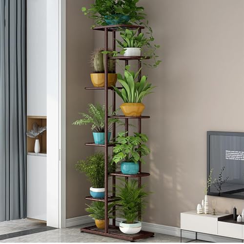 PortoAlegre 8 Niveaux Présentoir à Fleurs en Métal, 140 cm H Supports de Pots Gain de Place pour Balcon, Jardin, Salon, Cuivre