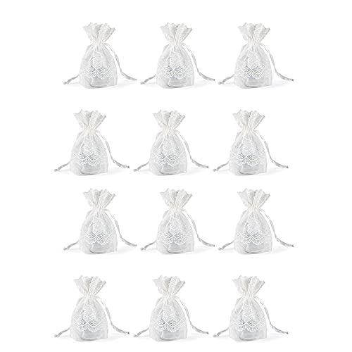 KPJSJ Sac en Dentelle Blanche avec Cordon de Bijoux Sac d'emballage en Biscuits de Bonbons 10x14cm Sacs à Cordon en Cadeau Blanc pour Le Festival de fête Cover