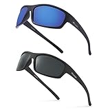POLARKING 2 PACK Polarized Sport Sunglasses for Men Matte Finish Sun glasses Mirror Lens UV Blocking Blue&Black