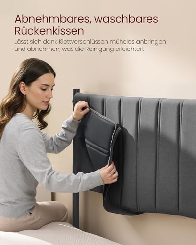 VASAGLE Bettgestell, Bettrahmen, Bett, 140 x 200 cm, klappbar Lattenrost, Unterbettaufbewahrung, Kopfteil, Hydrauliksystem, modern, einfache Montage, dunkelgrau RMB614G02