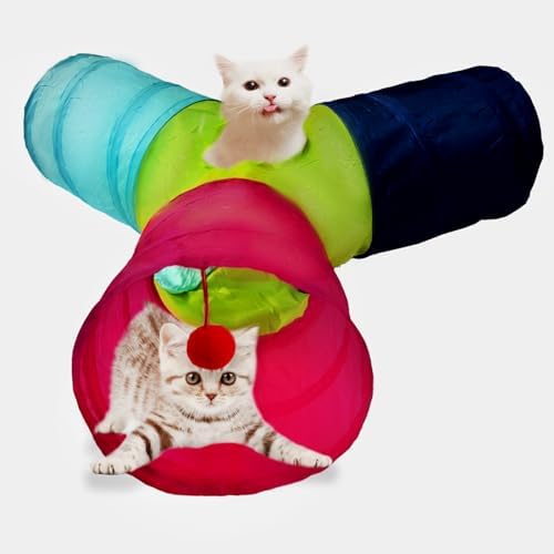 Cat Tunnel Tube Toys, 3 Ways Tunnels for Indoor Cats with Play Ba...