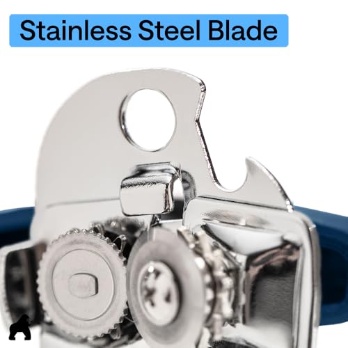 Image of GORILLA GRIP Upgraded Model Stainless Steel Manual Can Opener, Blue | US Designed, Oversized Handheld Turn Knob, Comfortable Handle for Easy Turning, Multifunctional Kitchen Tool, Open Bottles