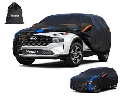 Image of Custom Fit SUV Car Cover for Hyundai Santa Fe (2006-2026), Upgraded Waterproof All Weather Outdoor Auto Cover with Driver Door Zipper & Mirror Pockets, UV /Snow /Dust Protection