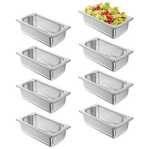 Steam Table Pan Hotel Pans: 1/4 Size 8 Pack 4 Inch Deep Stainless Steel Hotel Pan for Food - Commercial Catering Pan for Hotel Restaurant Buffet Party Supplies