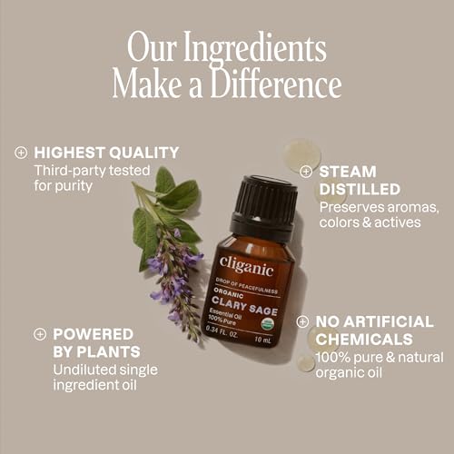 Image of Cliganic Organic Clary Sage Essential Oil, 100% Pure Natural for Aromatherapy | Non-GMO Verified