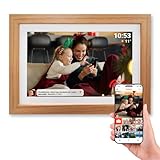 Denver PFF-1543LW Digitaler Wi-Fi Bilderrahmen – 15,6 Zoll Full HD IPS Touchscreen, Integrierte FRAMEO Software, Drahtloses Teilen, Timer-Funktion, Holzrahmen hell