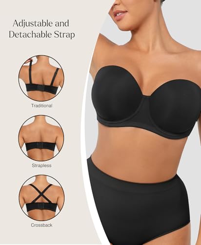 Image of Popilush Strapless Bras for Women Push Up Underwire Bra with Detachable Straps Multiway Bralette