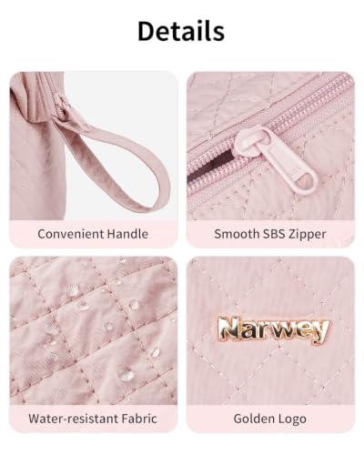 Image of Narwey Quilted Makeup Bag Travel Toiletry Bag, Nylon Cosmetic Bag for Women