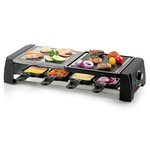 DOMO DO9190G Steingrill/Raclette-Grill - Inklusive Raclettepfännchen und Holzspatel - 8 P - 1200 W