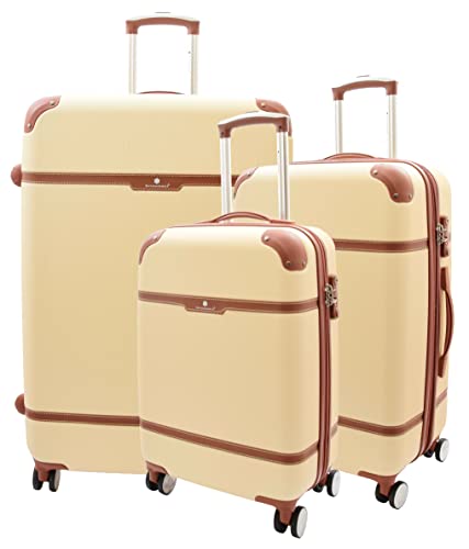Valise de voyage à 4 roues vintage beige : l'élégance rigide pour vos grands départs
