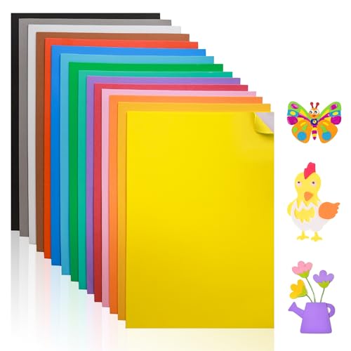 Self-Adhesive EVA Foam Sheets for Crafts – 15 Assorted Colors, 6 x 9 Inch, 2mm Thickness, Peel & Stick Foam Paper for DIY, Scrapbooking & Kids’...