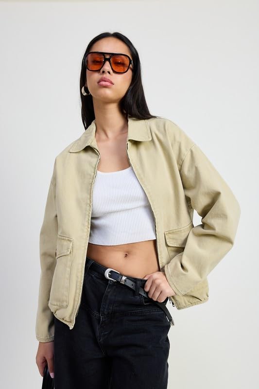 Women’s Long Sleeve Collared Denim Jacket Solid Oversized Shacket Winter Warm Coat with Patch Pockets4